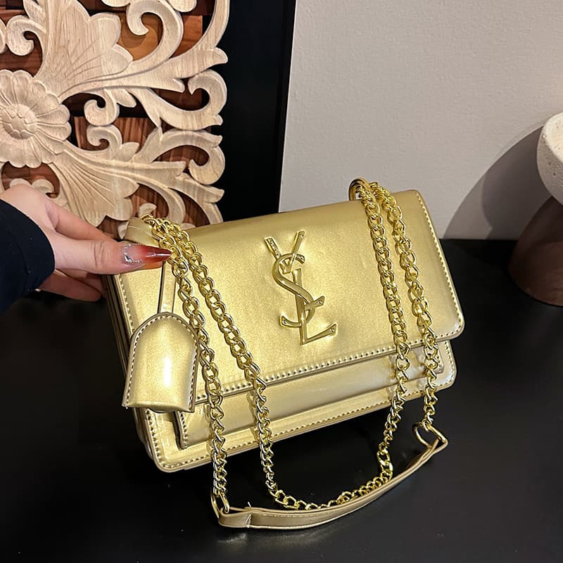 Niche oil leather light luxury popular women's bag versatile shoulder armpit small square bag design crossbody chain bag