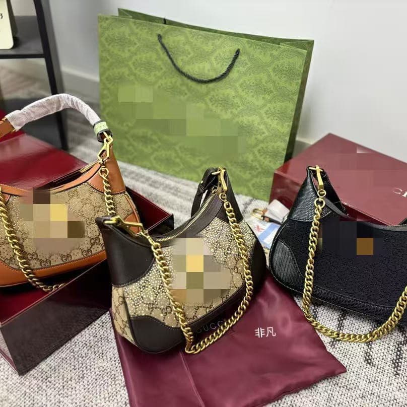New Crossbody Chain Bag Underarm Bag Crescent Bag Moon Print Letter Shoulder Sling Bag Versatile European and American Style