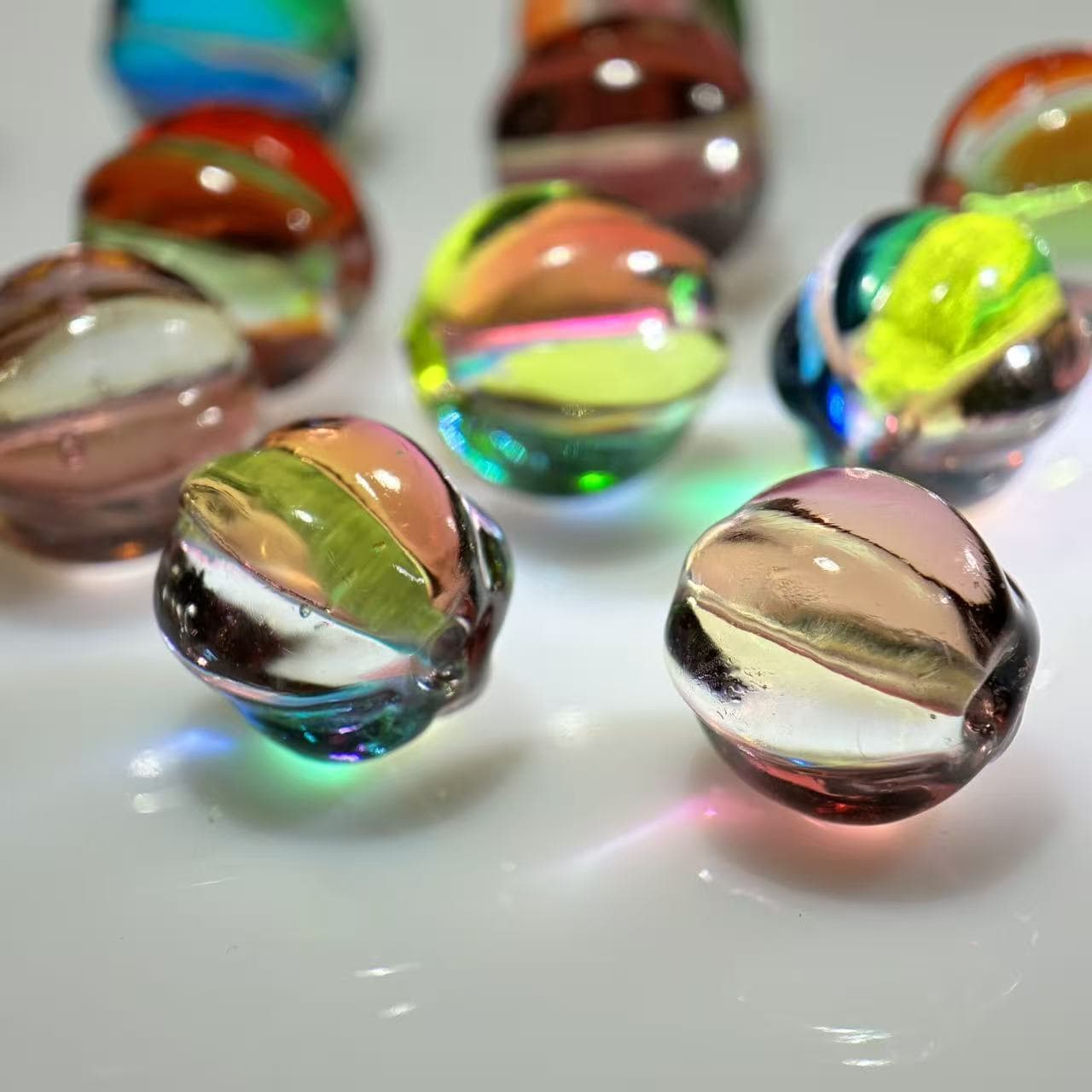 New Mixed Color High-Transparency Handmade Glass Beads, Melon Ridge Bead, Lantern Bead Around 14mm Multi-color, Beading Matching Beads