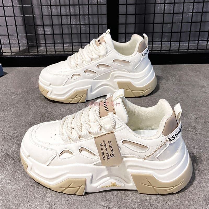 Qi Wei Same Style Dad Shoes for Women, 2025 Spring/Autumn Bestseller Student Sports Casual Sneakers, Versatile Thick-Soled White Shoes
