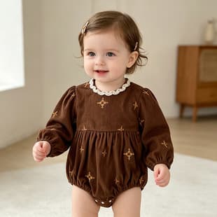Newborn Clothes Autumn Winter New Style Korean Embroidery Corduroy Baby Romper Fashion Long Sleeve Girl Bodysuit