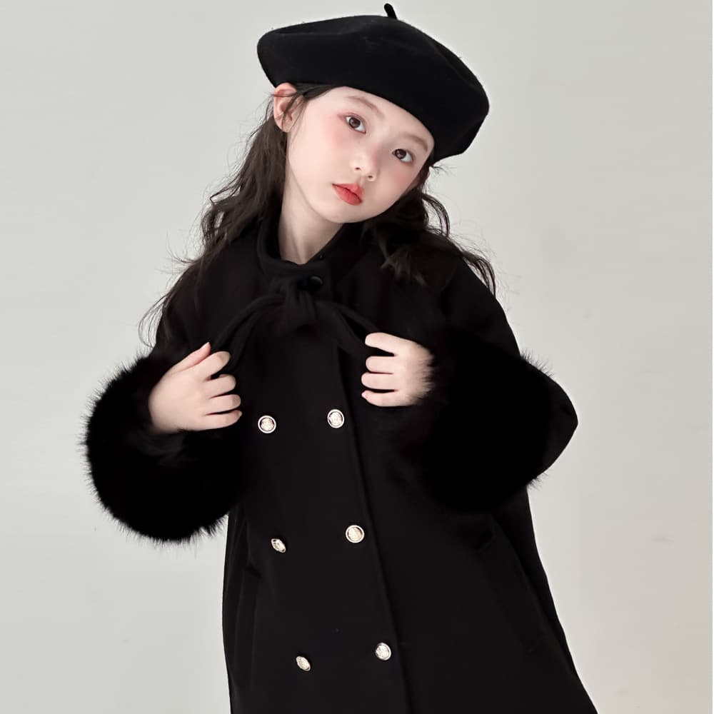 2025 Winter New Style Girls' Coat with Gold Buttons and Bow - Elegant Style