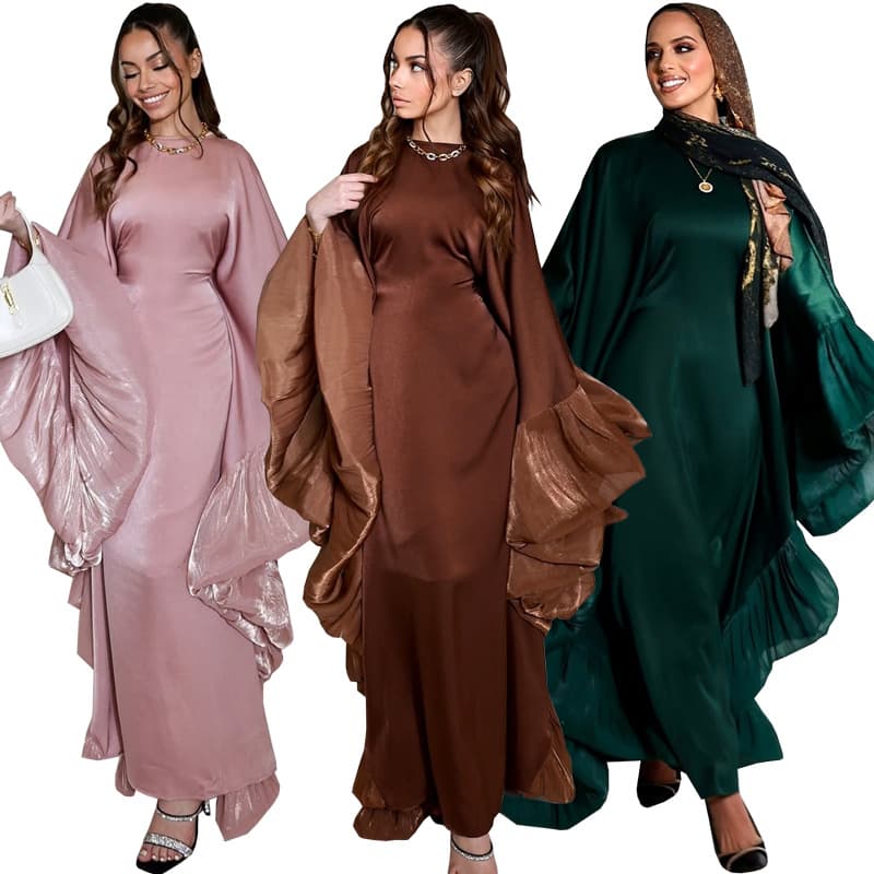 MQ201 Modest Fashion Pullover Maxi Dress European Cross-Border Ecommerce Best-Selling Patchwork Dress with Inner Waist Cinching