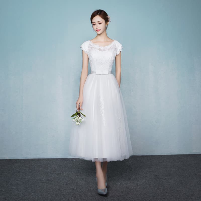 Banquet Evening Dress White Bridesmaid Dress Mid-Length 2026 New Performance Dress Bridesmaid Group Dress for Young Ladies