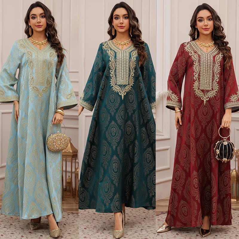 AB491 Kaftan jacquard fabric dress light luxury evening dress