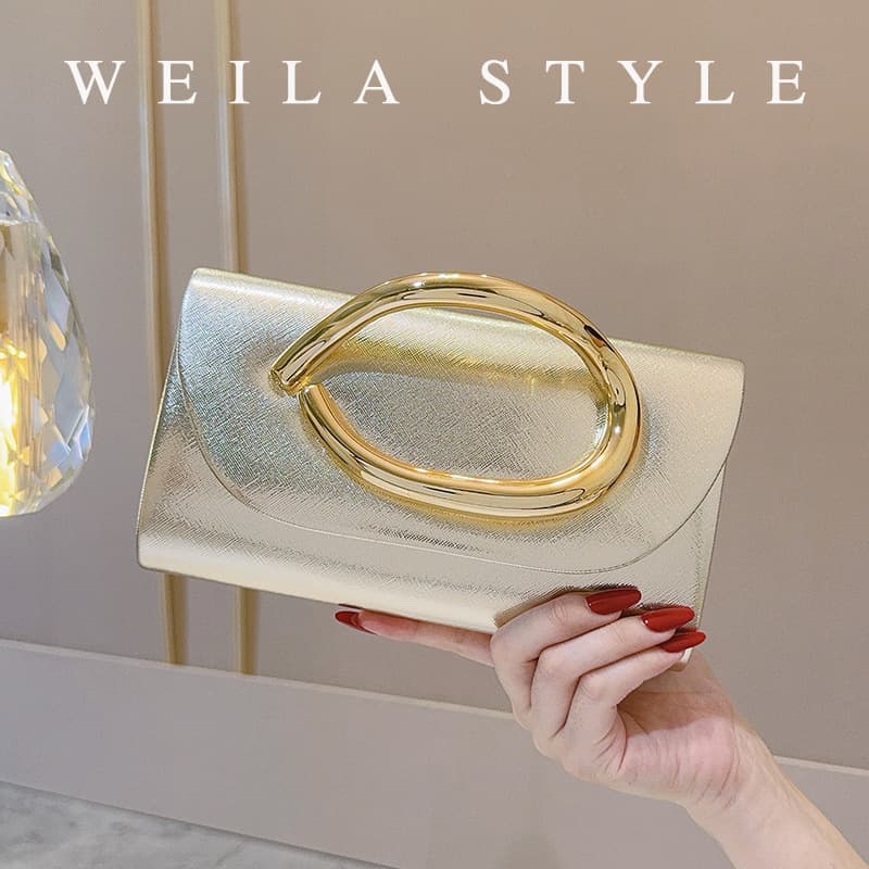 Cross-border European and American glossy clutch bag, metal decorative dress bag, fashion banquet party party chain women's bag