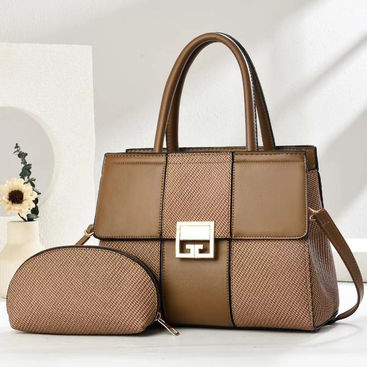 Two-Piece Mother-Daughter Bag Set, Best-Selling Women's Bag, New Style, Large Capacity Commuter Tote, Shoulder and Crossbody Bag, Color-Block Handbag
