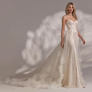 Wedding Dress Strapless Two-Way Fitted Mermaid Beaded Lace Wedding Dress Two-Piece Set Detachable Small Train