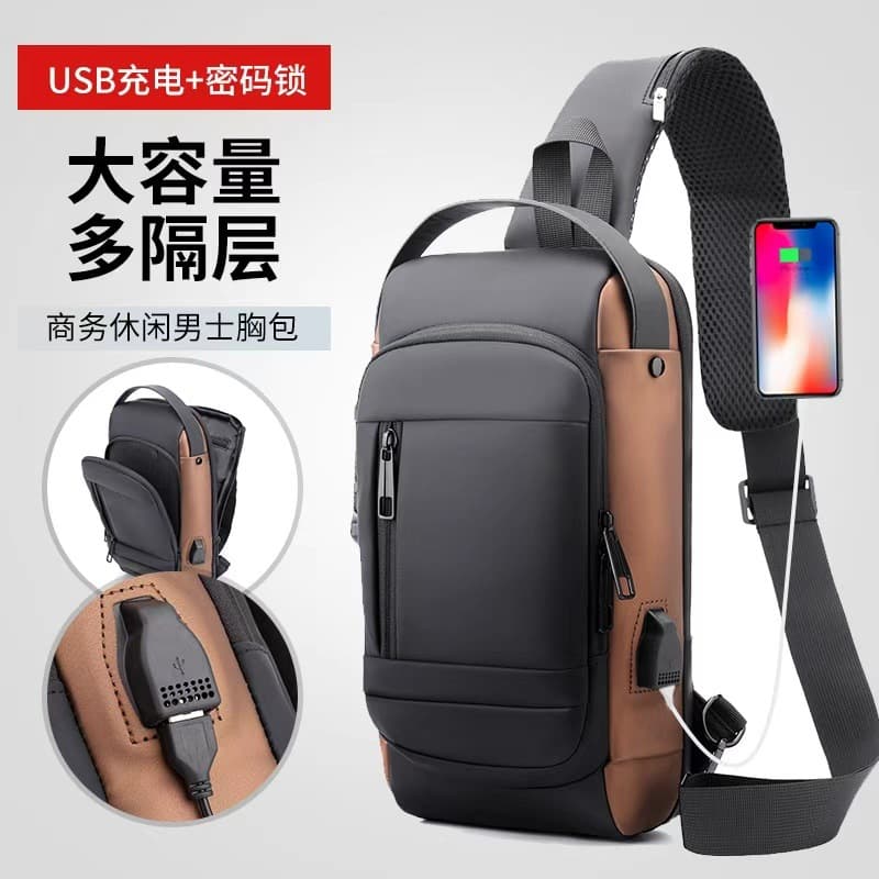 Men's bag chest bag large capacity crossbody bag password lock anti-theft bag men's casual sports small backpack motorcycle bag fashion