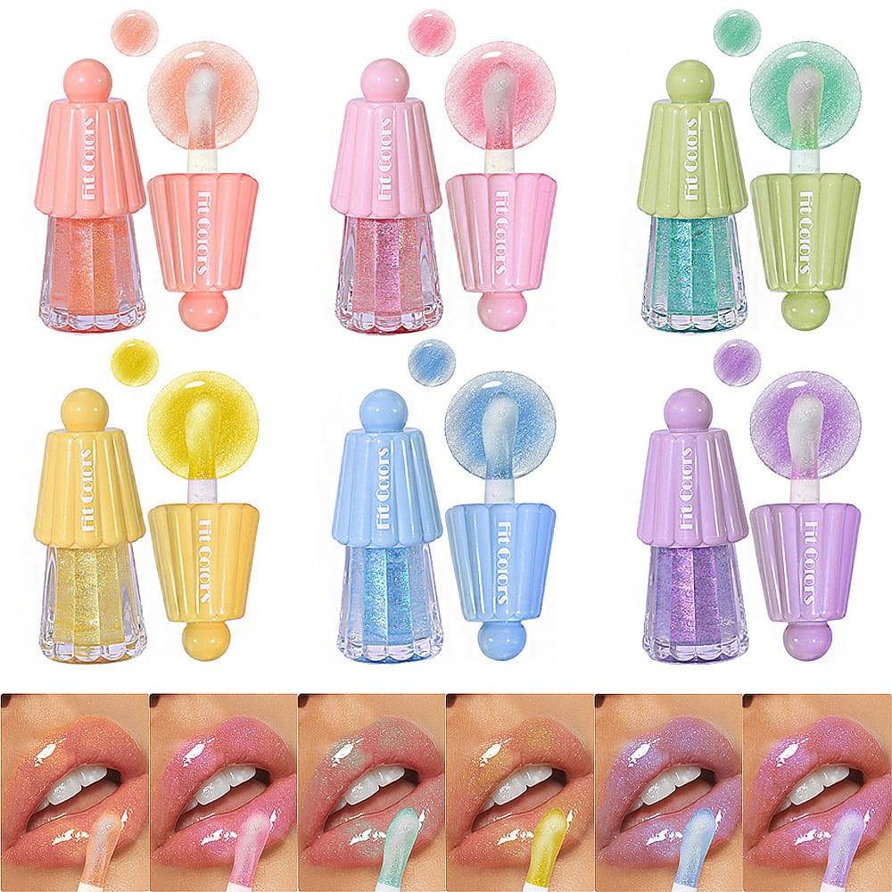 Fit Colors 6-color large brush head moisturizing lip gloss oil pearlescent mirror lip glaze jelly pudding lip gloss cross-border