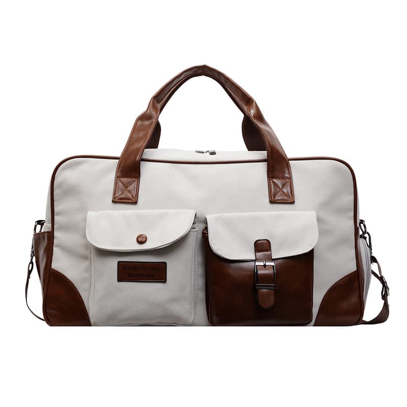 New Large-Capacity Canvas Satchel Travel Bag, Men's and Women's Clothing Bag, PU Fitness Bag, Multi-Functional Overnight Luggage Bag