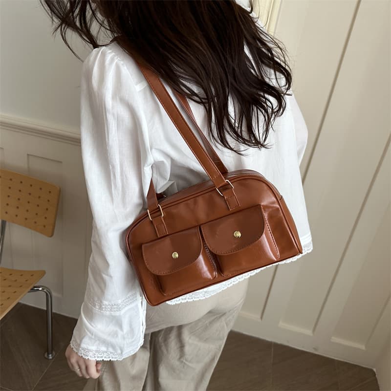2026 New Korean Style Women's Bag, Niche Retro Shoulder Bag, Underarm Bag, High-Value Double Pocket Casual Handbag
