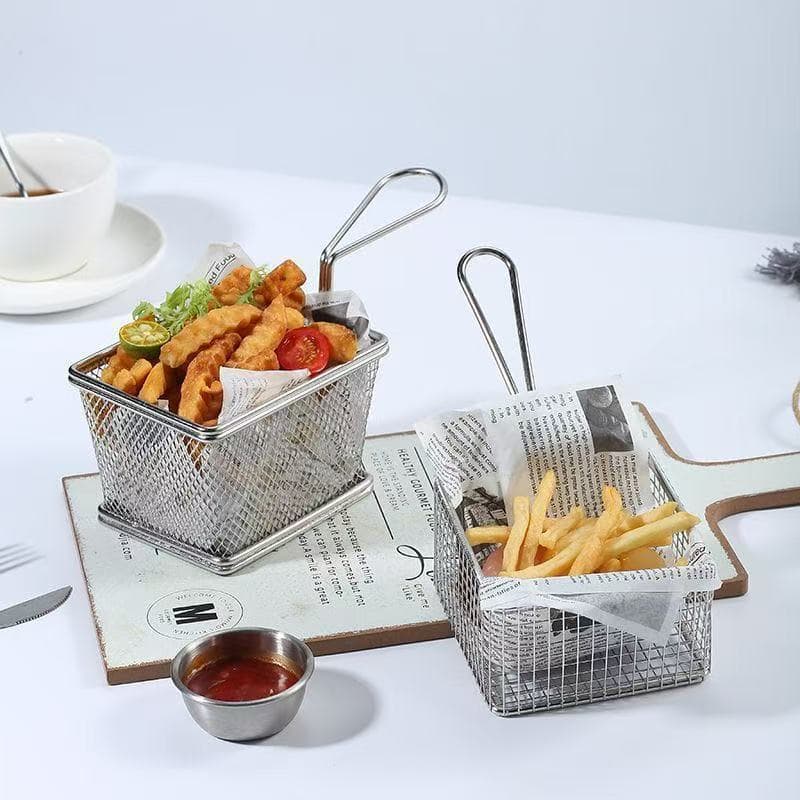 Stainless Steel Mini Fryer Basket Strainer French Fries Basket McDonald's Snack Basket Commercial Milk Tea Shop Nightclub Hot Pot Strainer