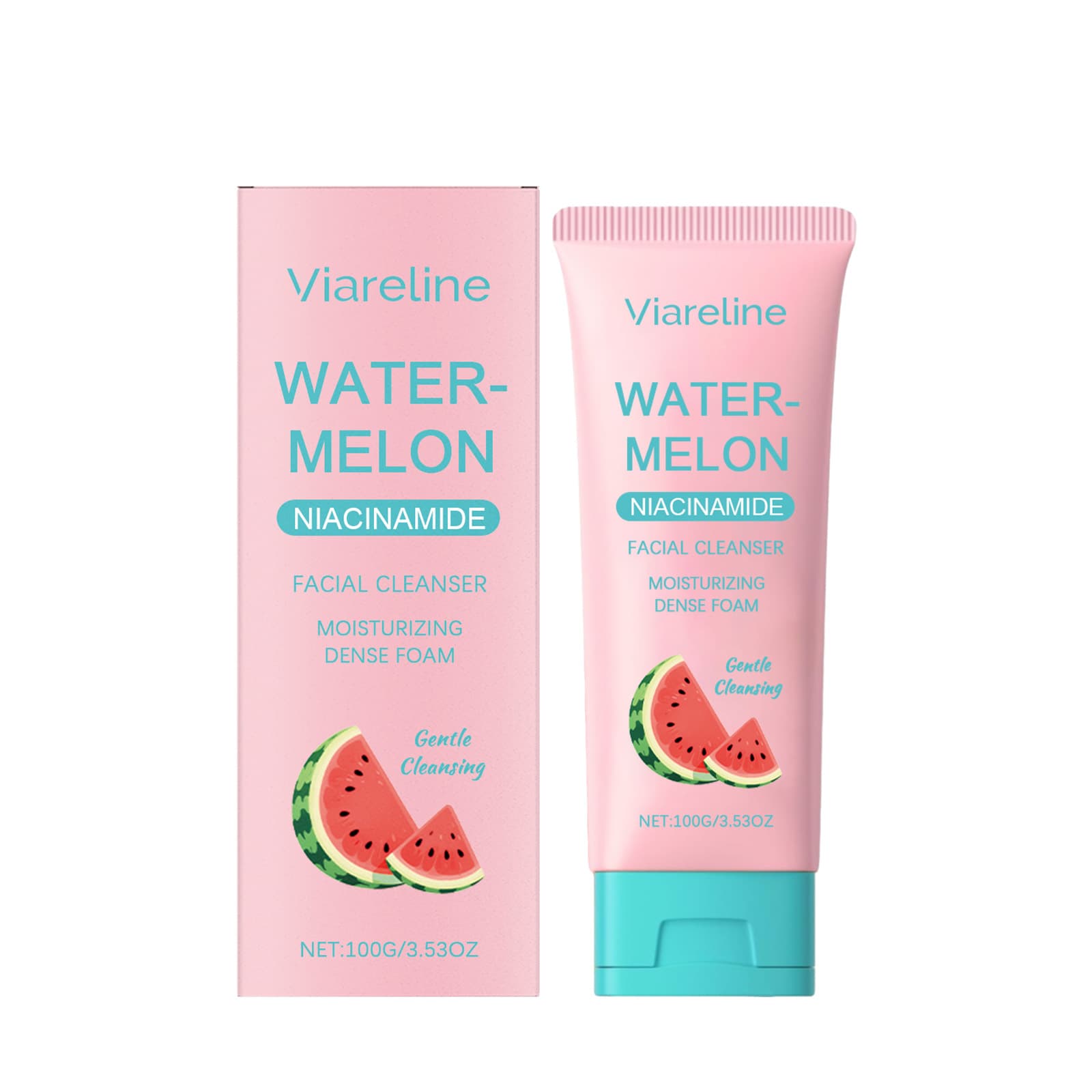 Viareline Watermelon Foaming Facial Cleanser Gentle Cleansing Nourishing Care for Acne-Prone Skin