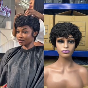 African Black Short Curly Wig 100% Human Hair Pixie Small Curl Short Wig Human Hair Wigs