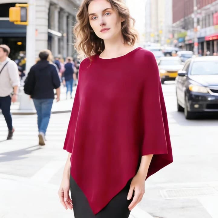 Lazy Solid Color Loose Slimming Irregular Batwing Sleeve Sweater for Women, Soft Versatile Top Cape Knitwear Autumn Style