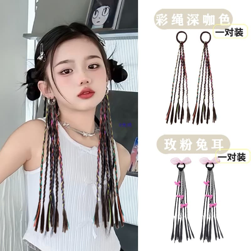 Kids Wig Braids Colorful Boxer Braids for Girls Dreadlocks Twist Braid Jazz Ponytail Hair Ties Sweet Cool Hair Accessories