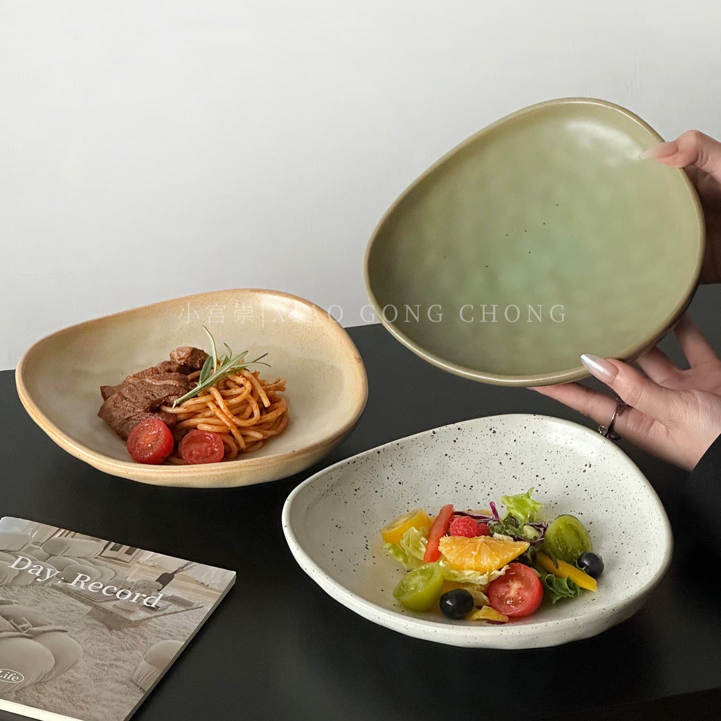 Vintage Irregular Ceramic Plate Premium Pasta Plate Steak Plate Western Food Plate Fruit Salad Plate Home Use Cold Dish Plate
