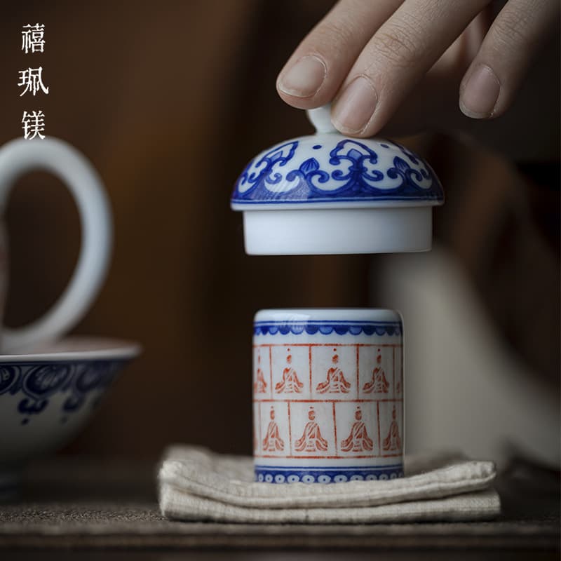 Xipeimei Dunhuang Thousand Buddha White Porcelain High-End Round Lid Rest, Ceramic Thimble Retro Pot Lid Bowl Cover Tea Tray Zero Accessories