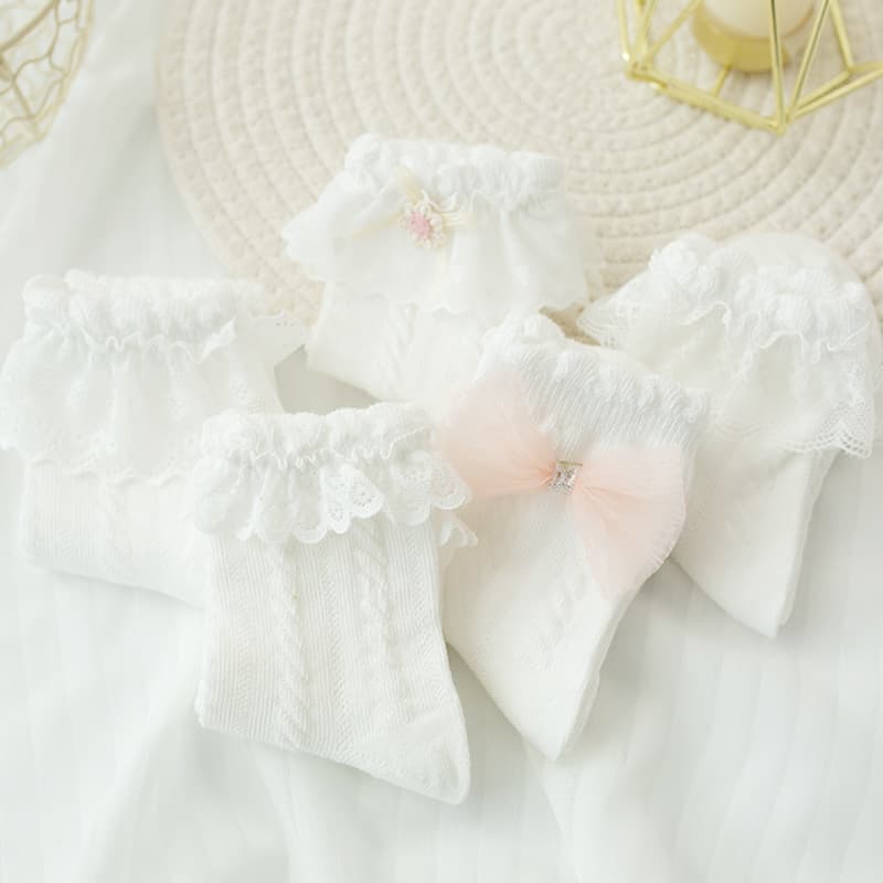 Girls White Lace Children Princess Socks Mesh Thin Baby Socks Girl Student Short Butterfly Knot Sweet Style Sweat-absorbent