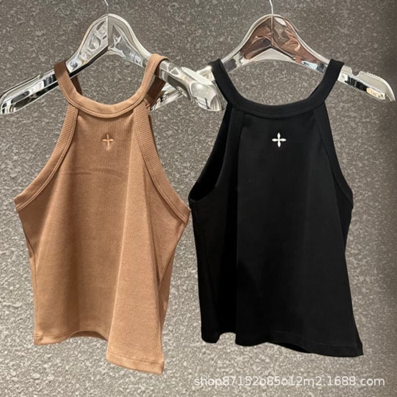 SMFK Natural Balance Round Neck Vest Cotton Thin Strap Crop Top Women Summer Three Colors