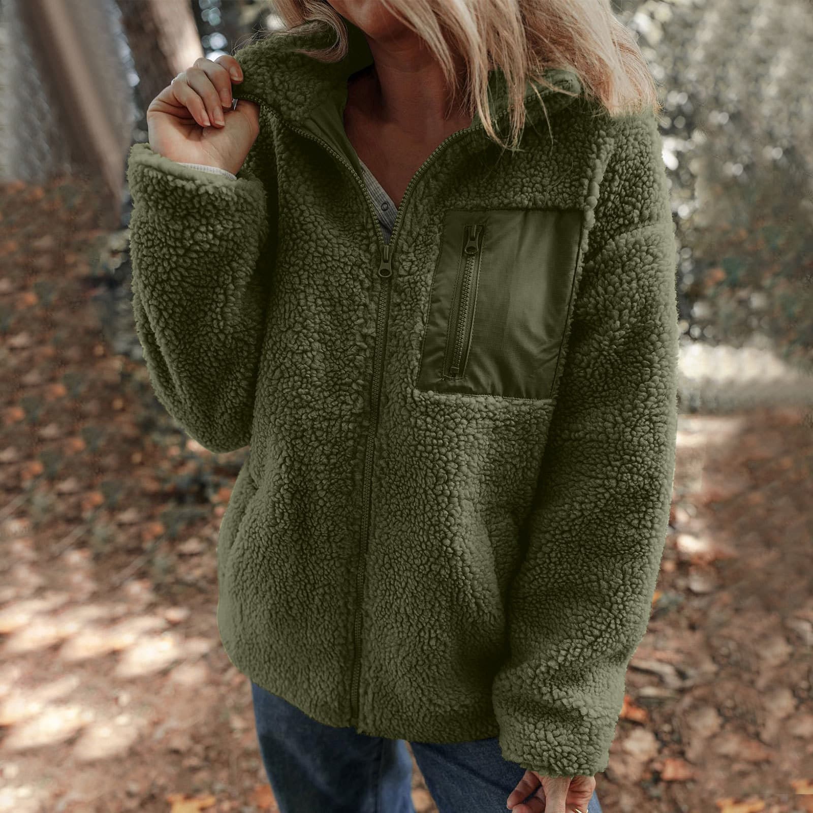 2025 New Cross-Border Faux Shearling Winter Best-Seller Warm Fashion Solid Color Zip-Up Fleece Jacket
