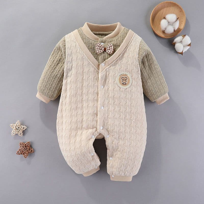 Autumn/Winter Baby Boy Cotton-Padded Romper, Thickened Outfit, Cute Newborn Gentleman Crawling Suit