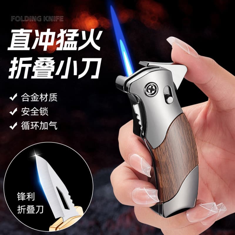 2512 Outdoor Folding Knife and Windproof Lighter Two-In-One Portable Pocket Knife with Direct Flame Multifunctional Creative Lighter