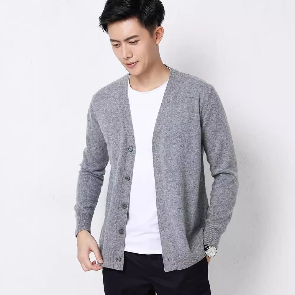 Casual Knit Cardigan for Men V-Neck Open Front Coat Trendy Autumn Winter Loose Warm Sweater S