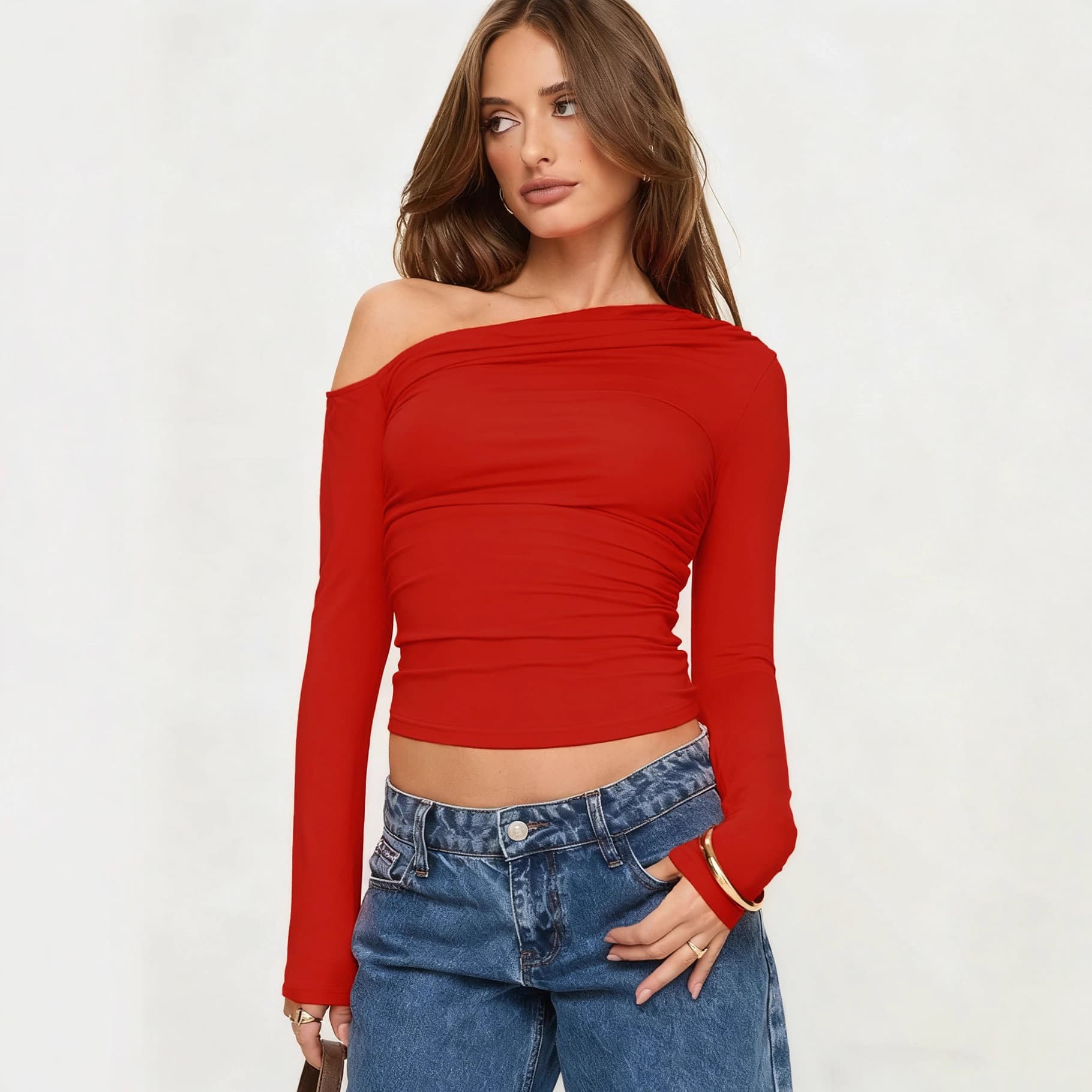 G25T203-2025 European and American Cross-Border Autumn New Women's Sexy Slim Fit Off-Shoulder Long Sleeve Top