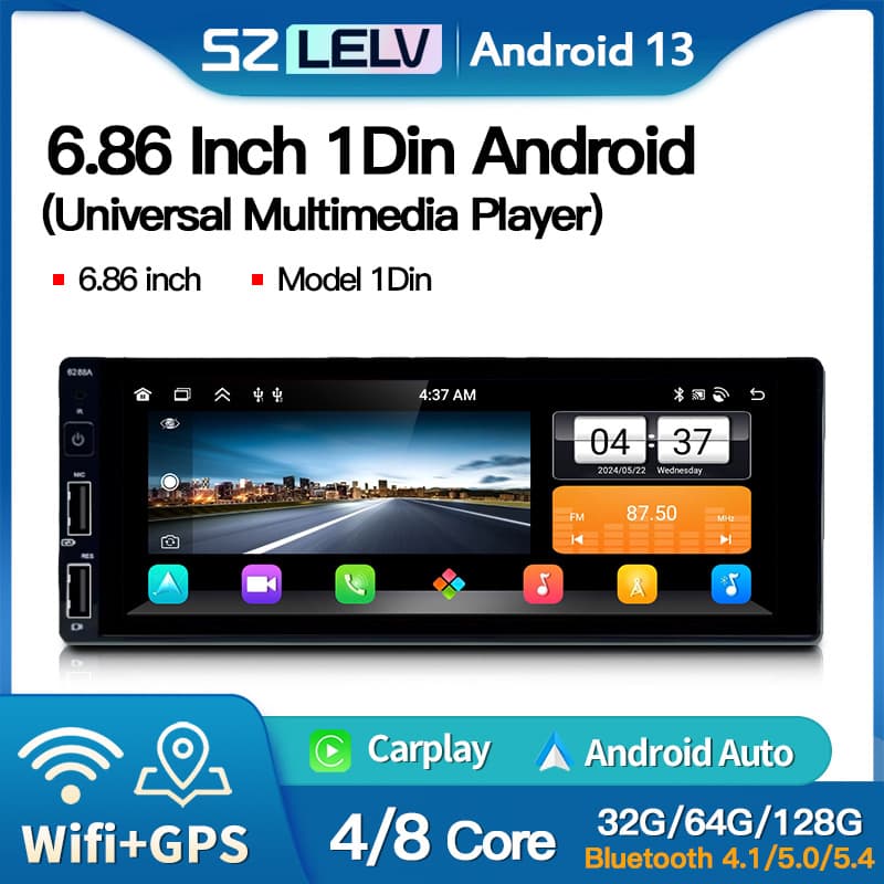 Single DIN 1DIN 6.86-inch Universal Android Car Stereo Navigation Reverse Camera Wireless CarPlay