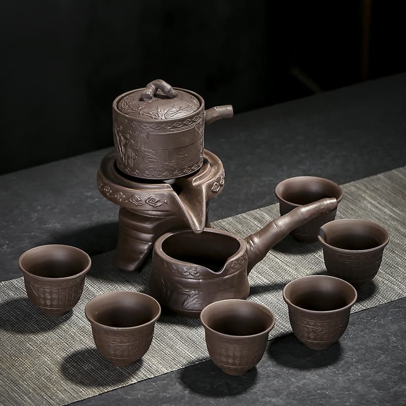 Purple Clay Stone Mill Lazy Automatic Tea Set Fortune-Turning Ceramic Reception Home Kung Fu Tea Maker Complete Set