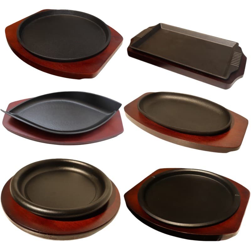 Hotel tableware cast iron baking pan boutique wooden board thickened steak plate western food plate manufacturer wholesale teppanyaki iron plate
