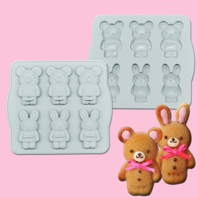 6 cartoon bear rabbit mousse cake mold diy baby food supplement rice cake silicone mold chocolate baking mold