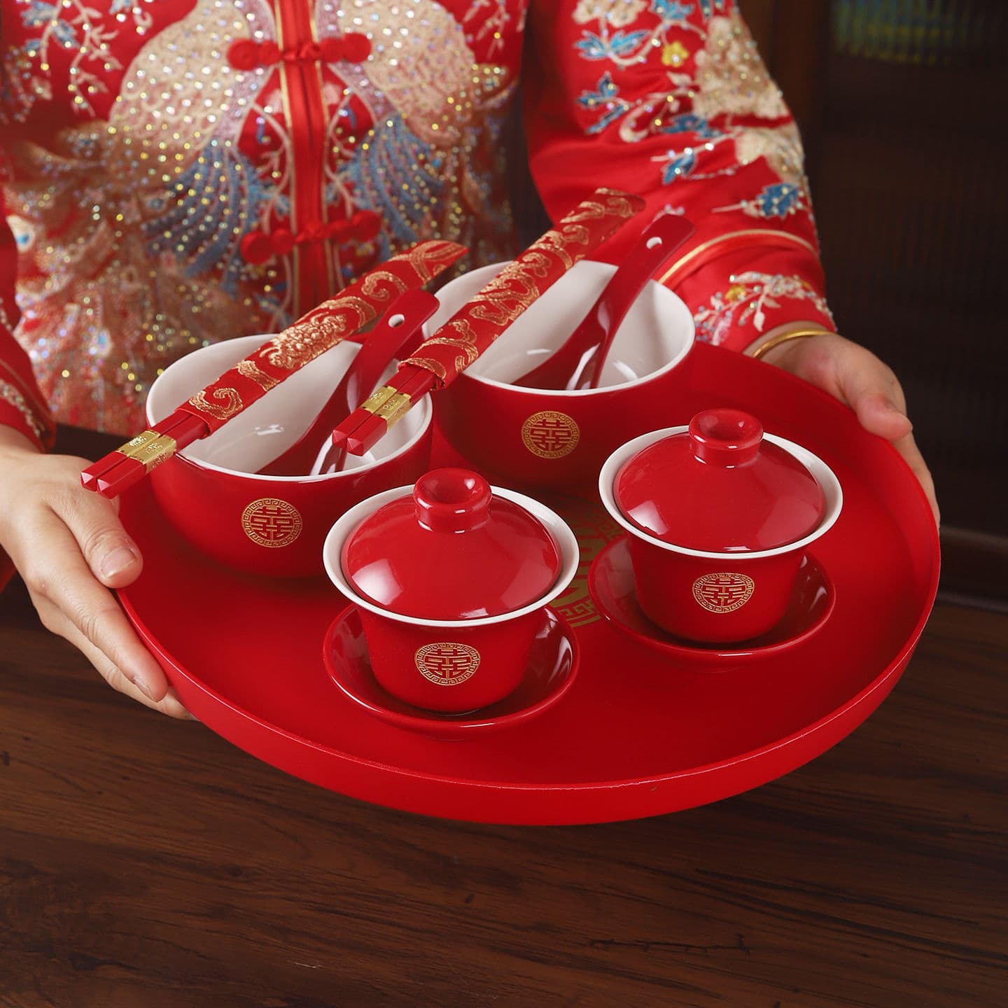 2026 Wedding Changing Tea Cup Set, Pair of Wedding Bowls, Wedding Tea Sets, Bowls and Chopsticks, Wedding Festive Supplies