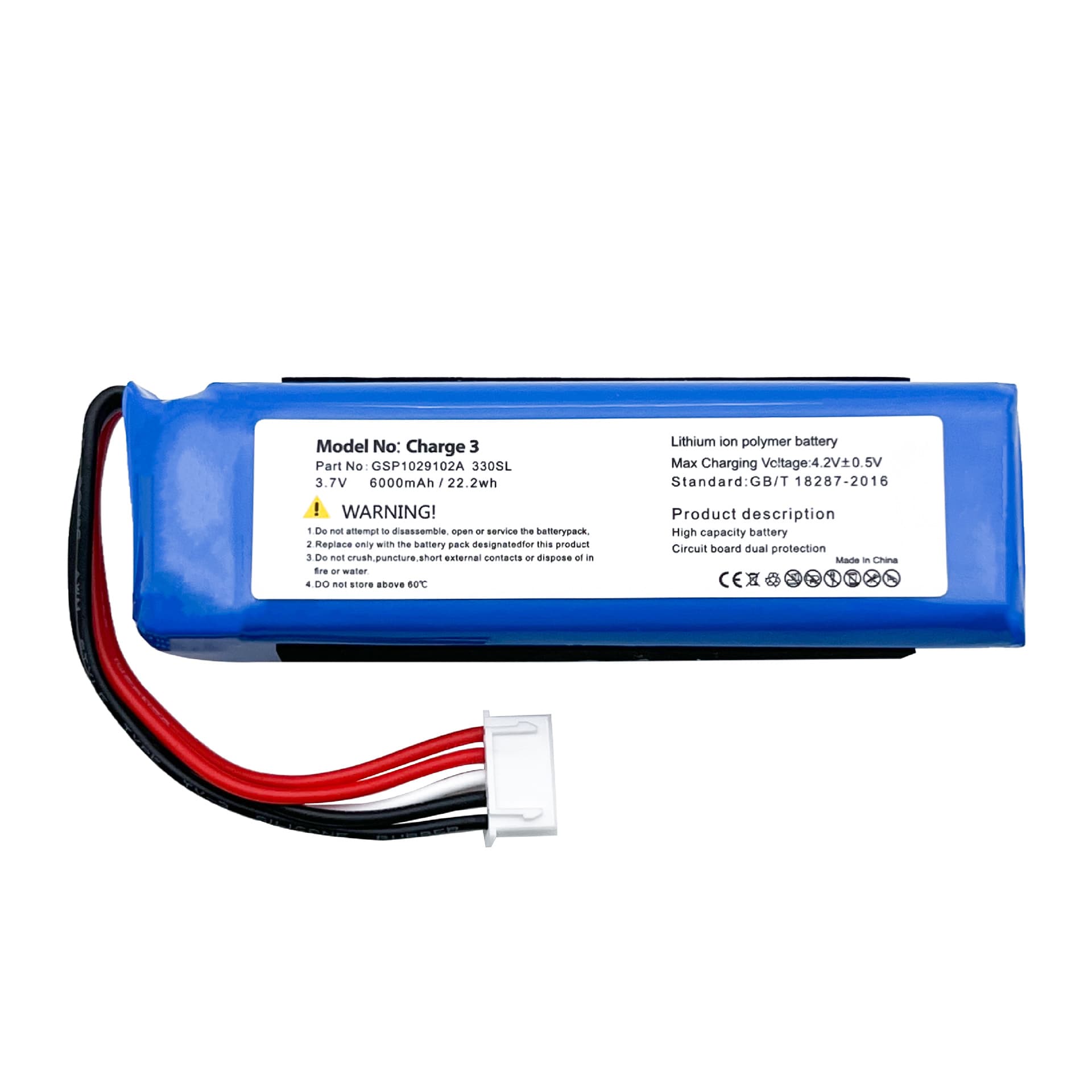 Compatible with JBL Charge3 Bluetooth Speaker Battery, 6000mAh Large Capacity, Model GSP1029102A
