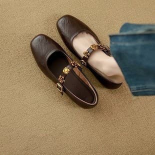 Soft Sheepskin~Vintage Mary Jane Shoes for Women, 2025 Spring/Summer New Style, Shallow Mouth Flats, Buckle Strap Small Leather Shoes