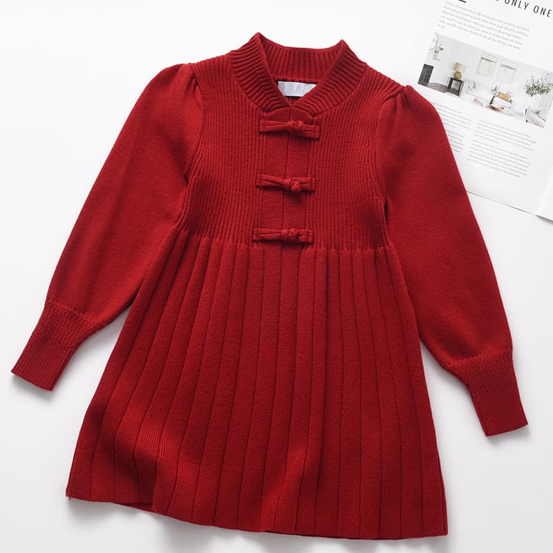 Girls' Sweater Dress Autumn Winter 2026 New Knit Red Dress Medium and Older Kids Mid-Length Base Layer Sweater Stylish