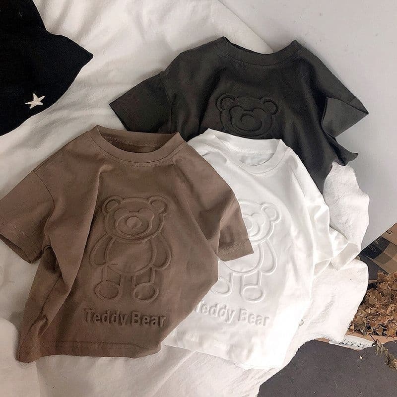 Boys' T-shirt embossed bear Korean children's three-dimensional embossed soft cotton short-sleeved T-shirt male and female baby casual tops