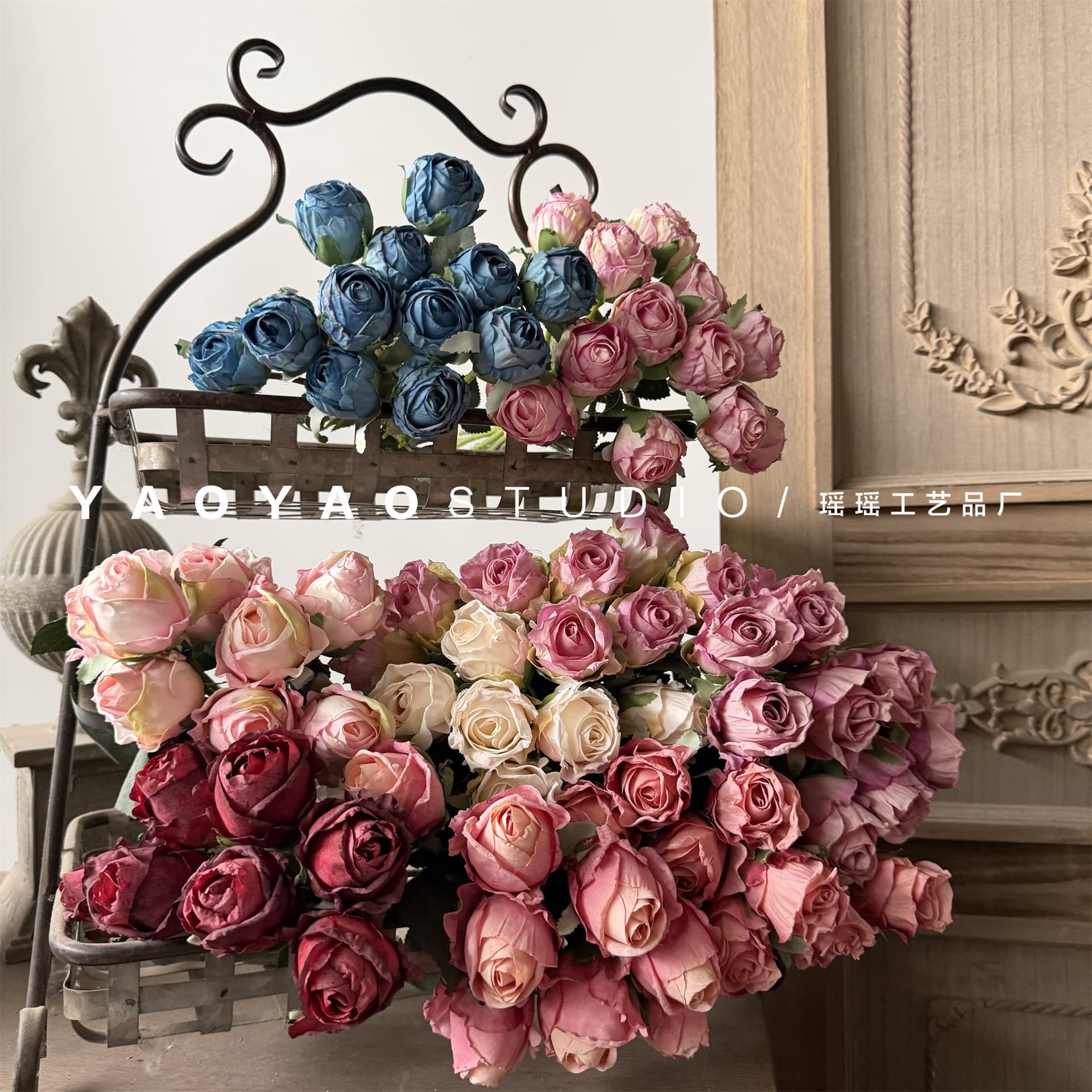 Multi-head Burnt Rose Peony Bride Bouquet Vintage Artificial Flower Fake Flower Table Decoration
