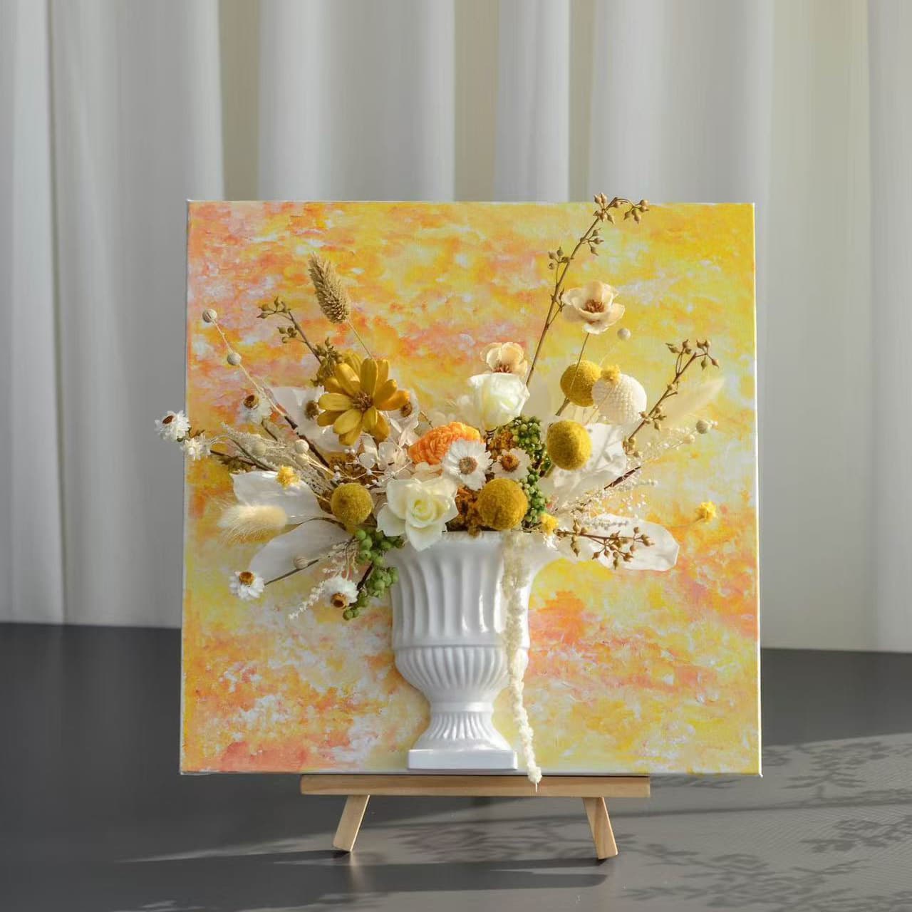 Preserved Flower DIY Decorative Oil Painting Flower Arrangement Half-Wall Vase Wall Plaster Vase Floral Art Material Full Set Dried Flowers