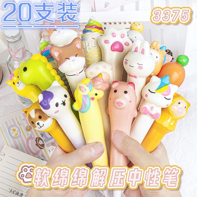 Cute Creative Stress Relief Squeeze Pen, Fun Decompression Toy for Girls Students, Cartoon Soft Squishy Gel Pen Stationery, Super Adorable