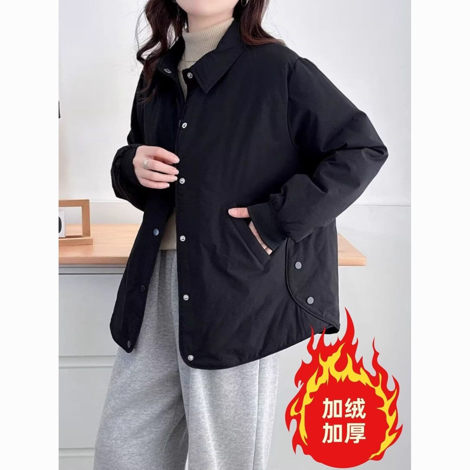 Fleece New Women's Clothing Autumn/Winter New Lightweight Fleece-lined Jacket Casual Lapel Small Cotton Jacket Loose Shirt