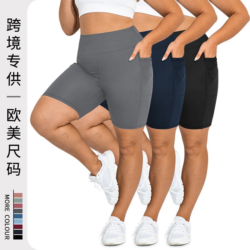 TEMU Pocket 5-Inch Yoga Shorts for Women, Plus Size High-Waist Tight Leggings, Sports Pants for Yoga