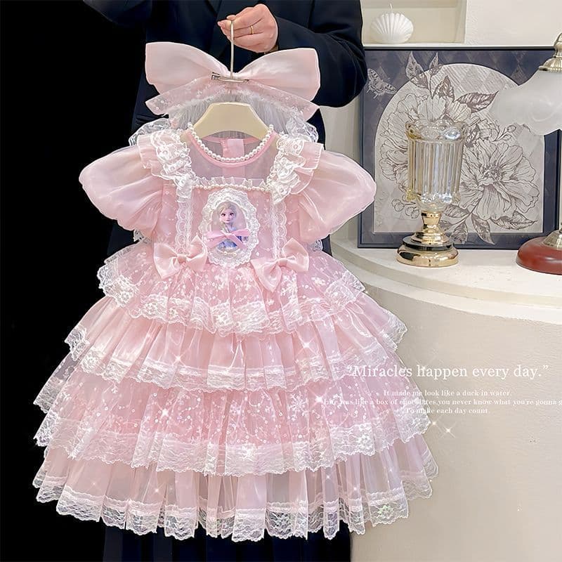 Girl's Elsa Princess Dress 2025 Lolita Birthday Gown Frozen Princess French Cake Skirt