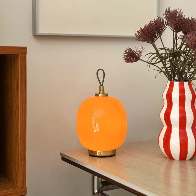 Bauhaus Japanese Retro Portable Glass Desk Lamp with Dimmer and Charging for Living Room, Bedroom, Study, and Nightstand