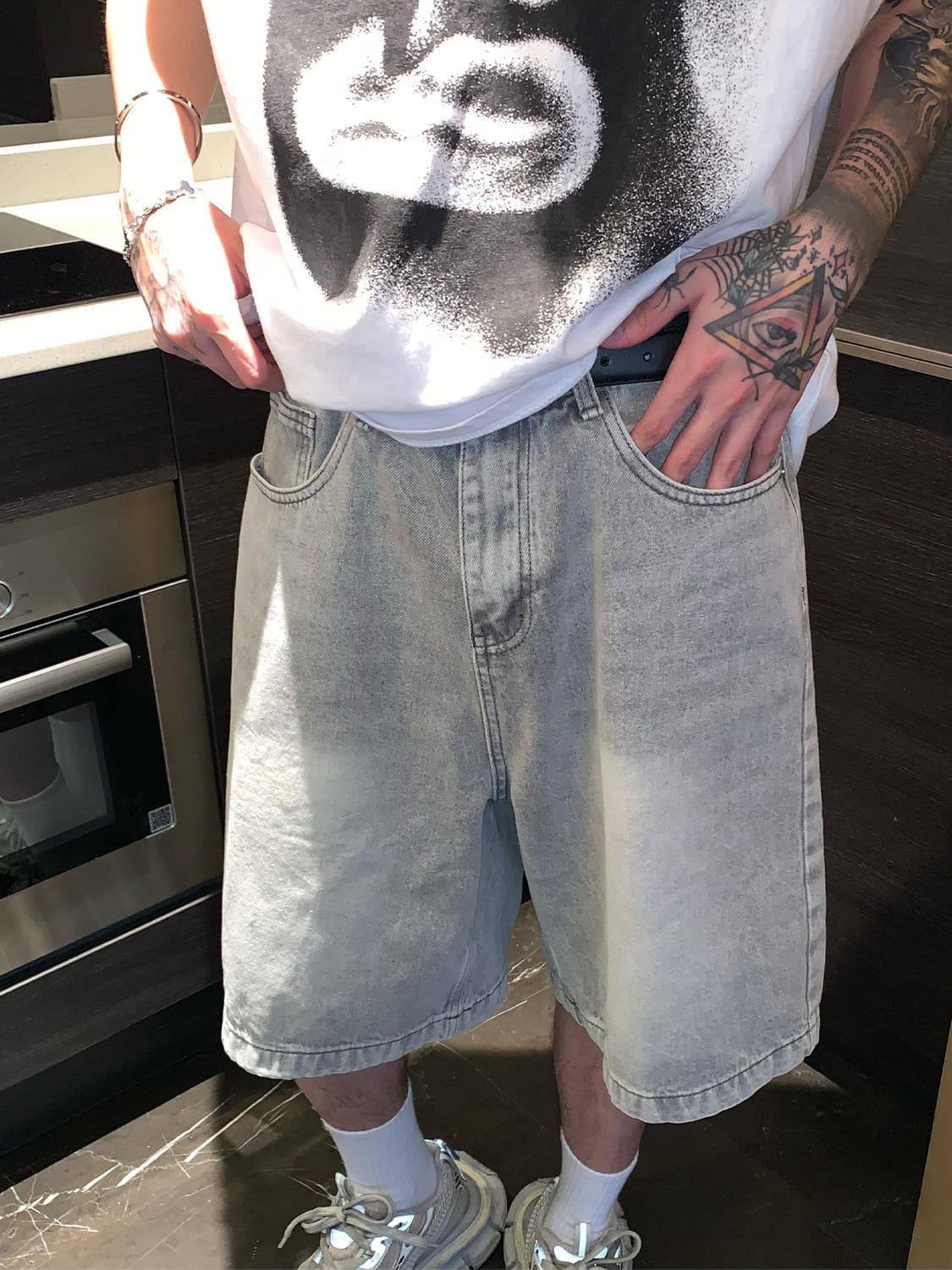 2025 High-Street Vintage Washed Premium Denim Shorts for Men Summer Slim Straight Five-Point Shorts Retro Casual
