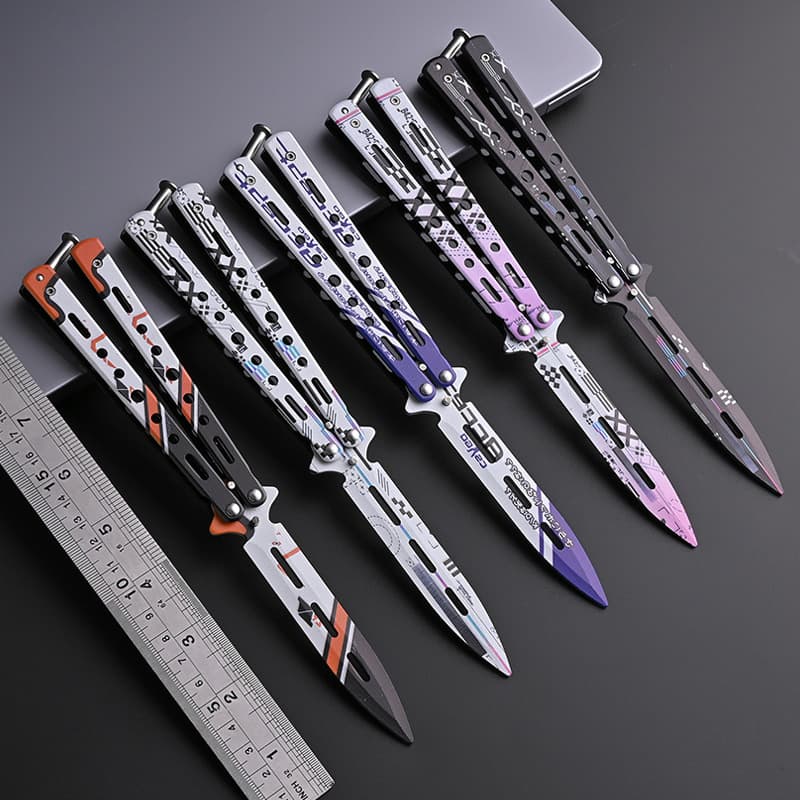 Classic CSGO Butterfly Knife, Unsharpened Practice Trainer, All-Steel Folding Training Butterfly Knife for Self-Defense and Tricks