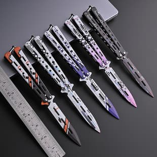 Classic CSGO Butterfly Knife, Unsharpened Practice Trainer, All-Steel Folding Knife for Training and Self-Defense