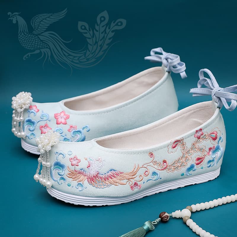 【Nanyuan】New Style Traditional Chinese Wedding Shoes for Brides, Ethnic Style, Red Embroidery, Tassels, Pearls, Ancient Style